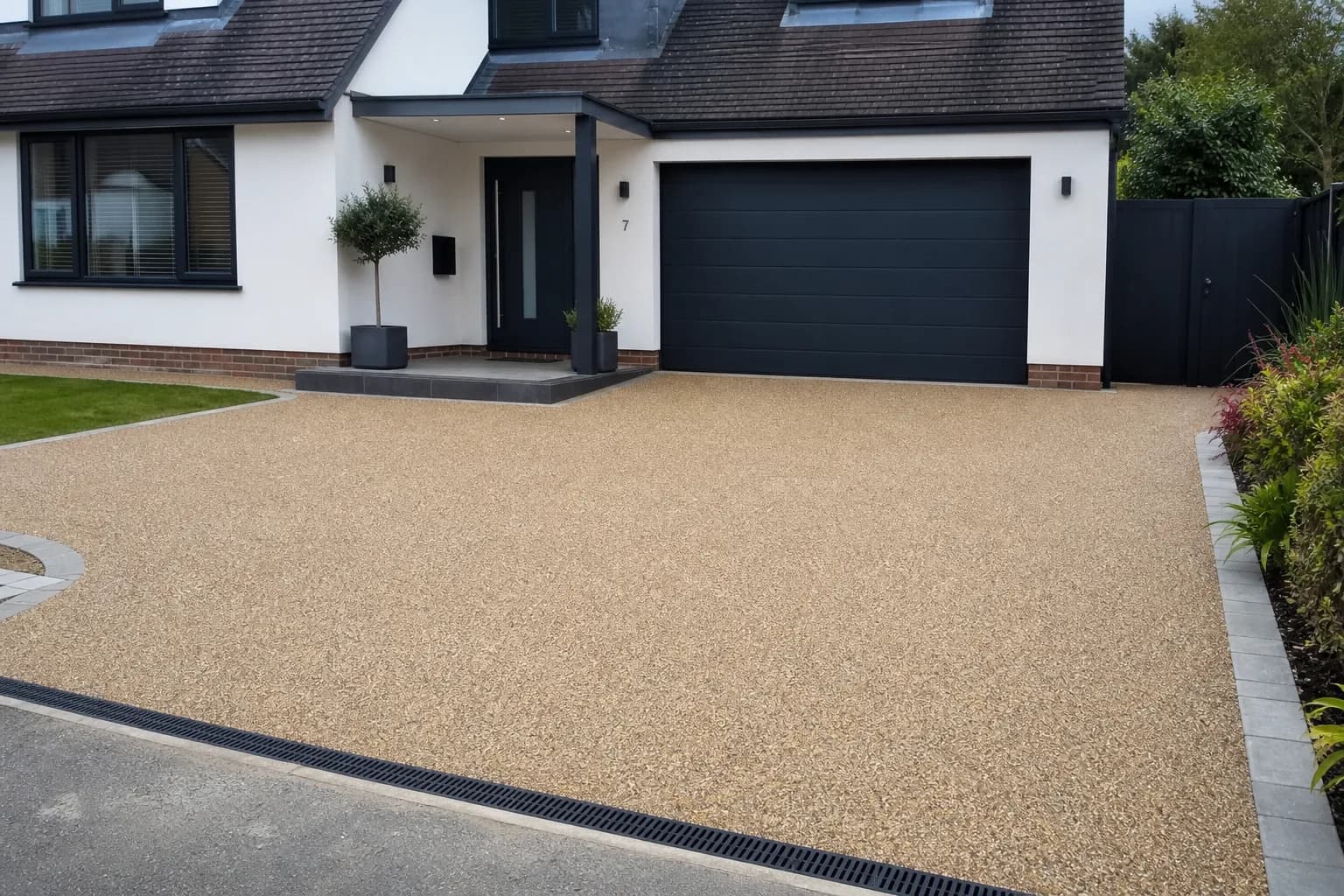 Smooth resin bound driveway in front of a modern UK home